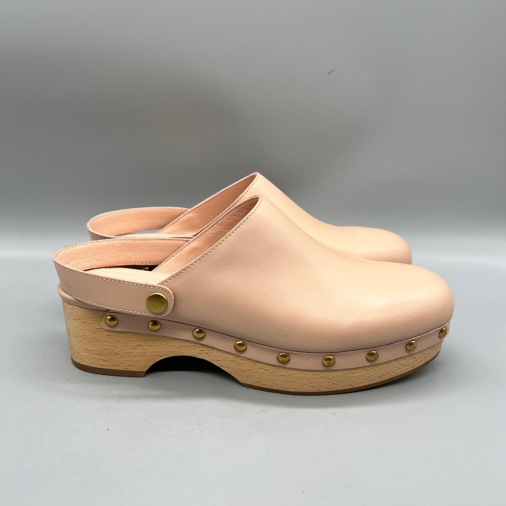 J Crew Shoes Womens 8 Pink Leather Clogs Studded Slingback Wooden Block Heel